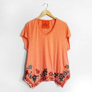JOHNNY WAS Orange Embroidered Short Sleeve Top